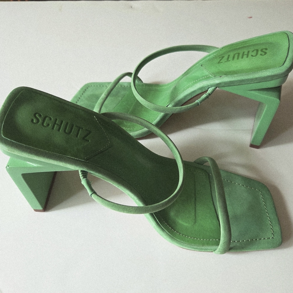 Schutz Kattie Gianni Green  Heeled Sandals Size 8 - Picture 5 of 8